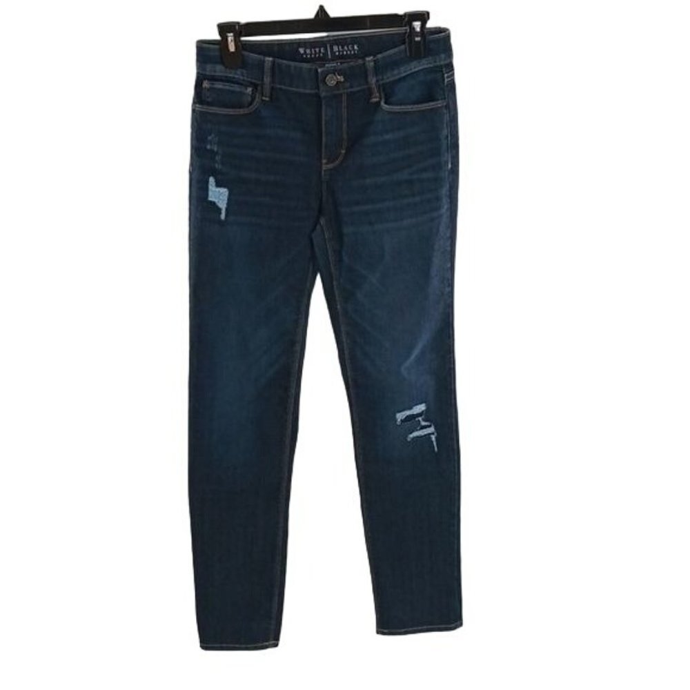 White House Black Market Womens Size 2 Distressed Slim Straight Jeans Denim